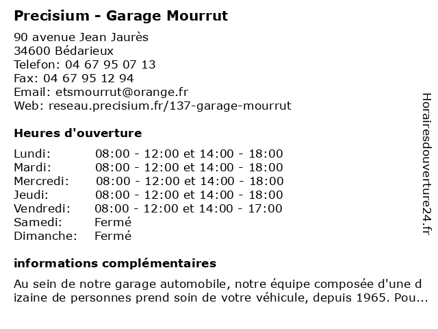 Precisium - Garage Mourrut à Bédarieux: adresse et heures d'ouverture