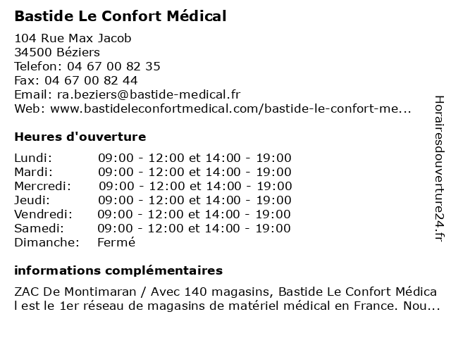 Bastide Le Confort Médical à Béziers: adresse et heures d'ouverture