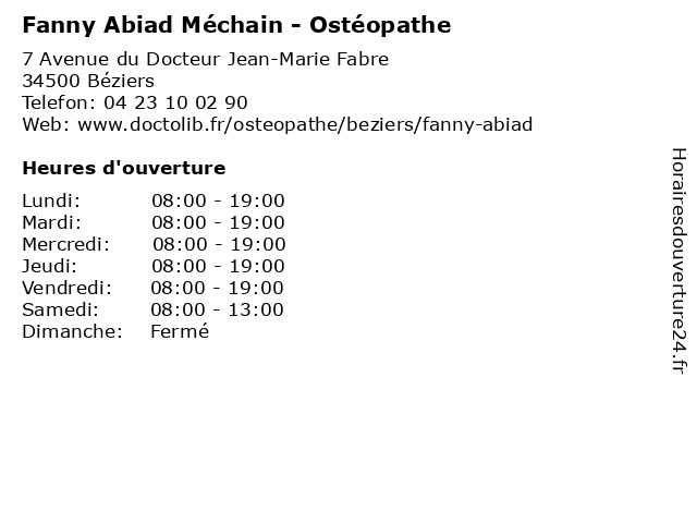 Fanny Abiad Méchain - Ostéopathe à Béziers: adresse et heures d'ouverture