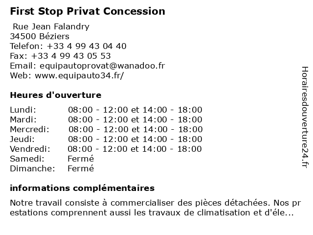 First Stop Privat Concession à Béziers: adresse et heures d'ouverture