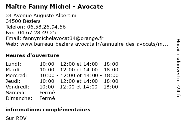 Maître Fanny Michel - Avocate à Béziers: adresse et heures d'ouverture