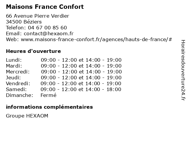 Maisons France Confort à Béziers: adresse et heures d'ouverture