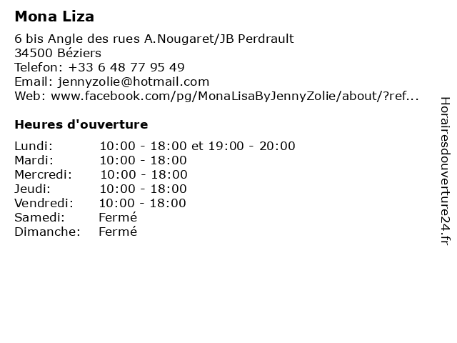 Mona Liza à Béziers: adresse et heures d'ouverture