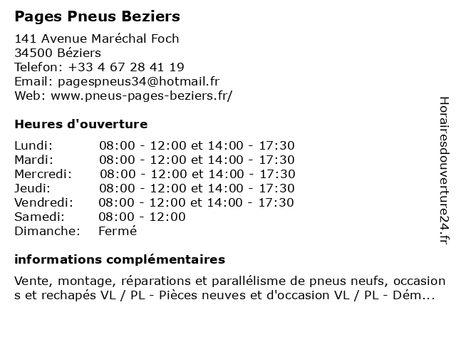 Pages Pneus Beziers à Béziers: adresse et heures d'ouverture