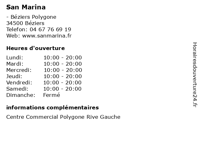 San Marina à Béziers: adresse et heures d'ouverture