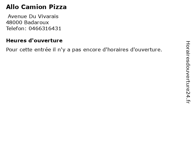 Allo Camion Pizza à Badaroux: adresse et heures d'ouverture