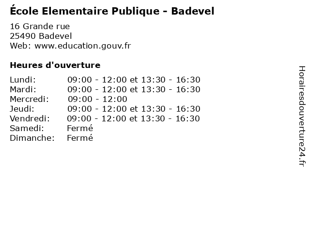École Elementaire Publique - Badevel à Badevel: adresse et heures d'ouverture