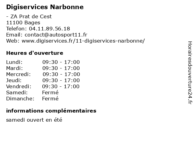 Digiservices Narbonne à Bages: adresse et heures d'ouverture