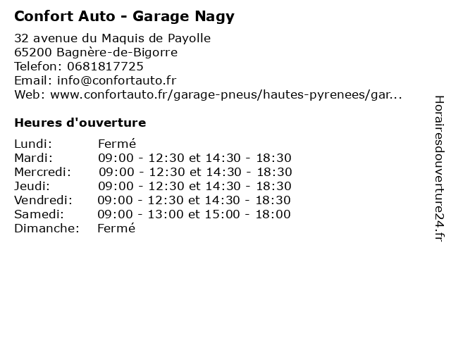 Confort Auto - Garage Nagy à Bagnère-de-Bigorre: adresse et heures d'ouverture