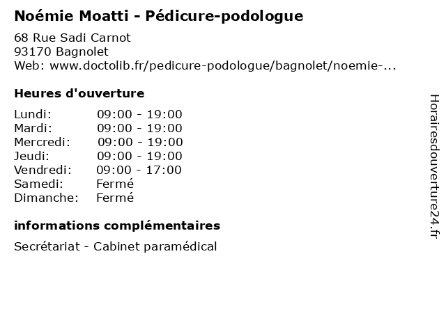 Noémie Moatti - Pédicure-podologue à Bagnolet: adresse et heures d'ouverture