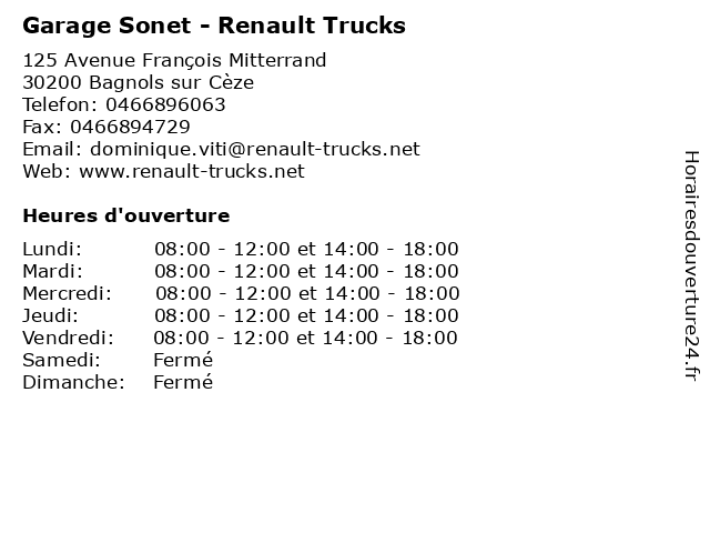 Garage Sonet - Renault Trucks à Bagnols sur Cèze: adresse et heures d'ouverture