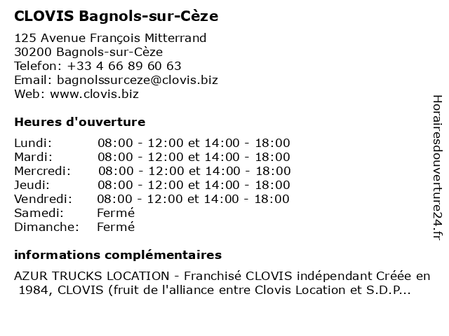 CLOVIS Bagnols-sur-Cèze à Bagnols-sur-Cèze: adresse et heures d'ouverture