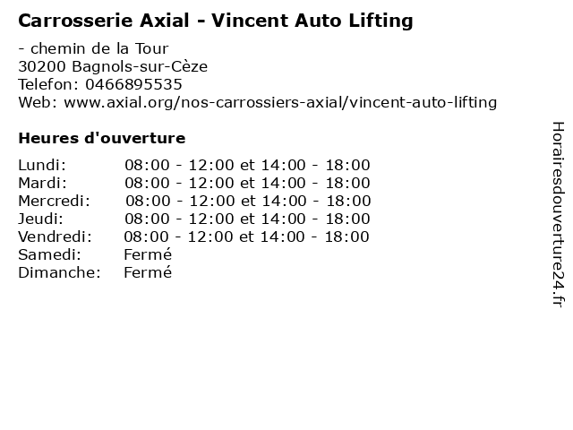 Carrosserie Axial - Vincent Auto Lifting à Bagnols-sur-Cèze: adresse et heures d'ouverture