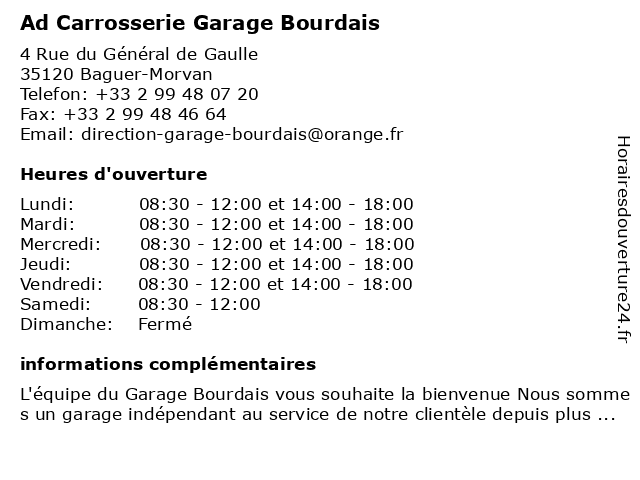 Ad Carrosserie Garage Bourdais à Baguer-Morvan: adresse et heures d'ouverture