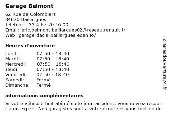 Garage Belmont à Baillargues: adresse et heures d'ouverture