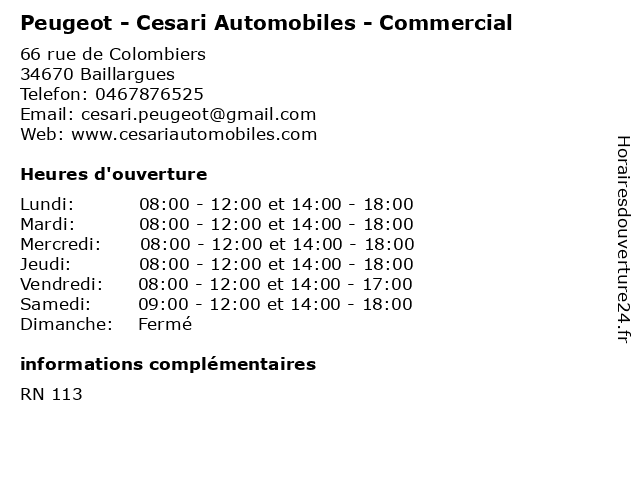 Peugeot - Cesari Automobiles - Commercial à Baillargues: adresse et heures d'ouverture