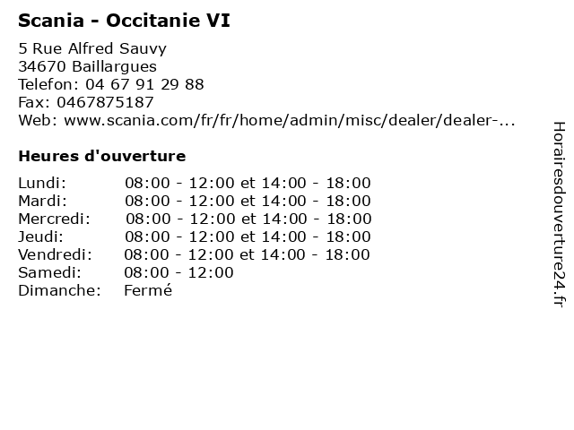 Scania - Occitanie VI à Baillargues: adresse et heures d'ouverture