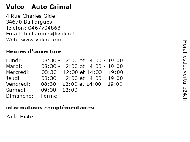 Vulco - Auto Grimal à Baillargues: adresse et heures d'ouverture