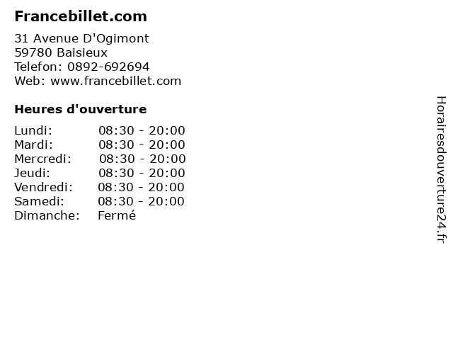 Francebillet.com à Baisieux: adresse et heures d'ouverture