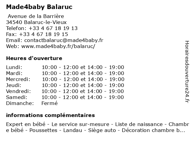 ᐅ Horaires D Ouverture New Baby Avenue De La Barriere A Balaruc Le Vieux
