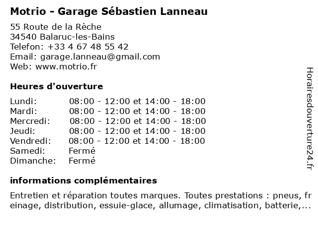 Motrio - Garage Sébastien Lanneau à Balaruc-les-Bains: adresse et heures d'ouverture