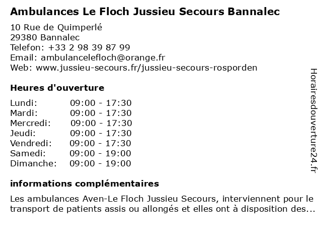 Ambulances Le Floch à Bannalec: adresse et heures d'ouverture