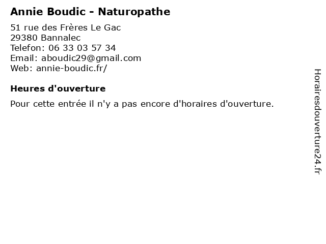 Annie Boudic - Naturopathe à Bannalec: adresse et heures d'ouverture