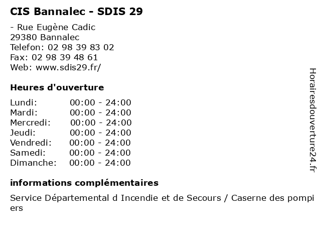 CIS Bannalec - SDIS 29 à Bannalec: adresse et heures d'ouverture
