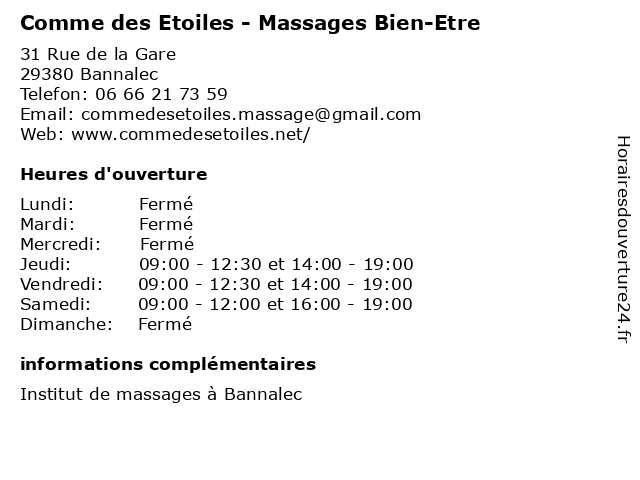 Comme des Etoiles - Massages Bien-Etre à Bannalec: adresse et heures d'ouverture
