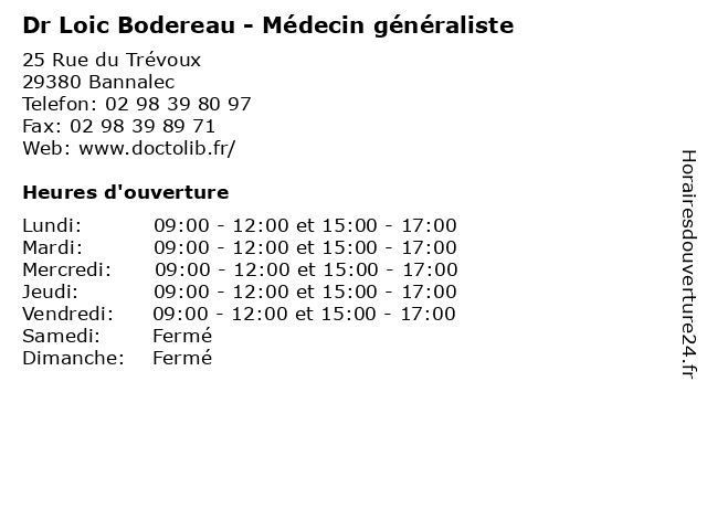 Dr Loic Bodereau - Médecin généraliste à Bannalec: adresse et heures d'ouverture