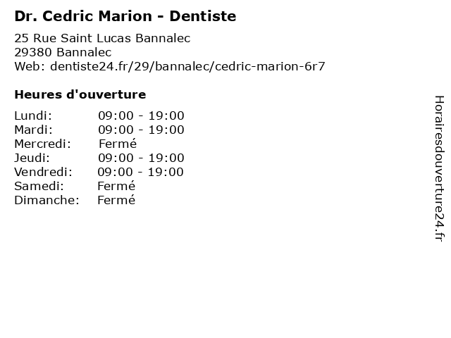 Dr. Cedric Marion - Dentiste à Bannalec: adresse et heures d'ouverture