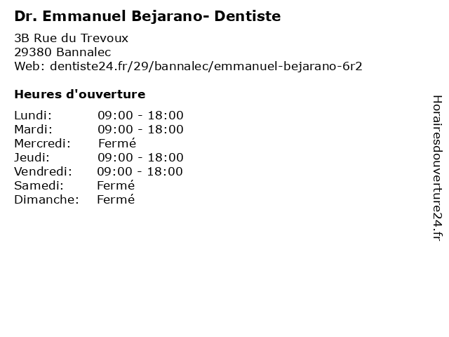 Dr. Emmanuel Bejarano- Dentiste à Bannalec: adresse et heures d'ouverture