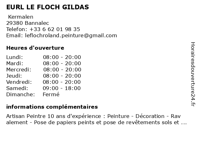 EURL LE FLOCH GILDAS à Bannalec: adresse et heures d'ouverture