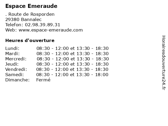 Espace Emeraude à Bannalec: adresse et heures d'ouverture