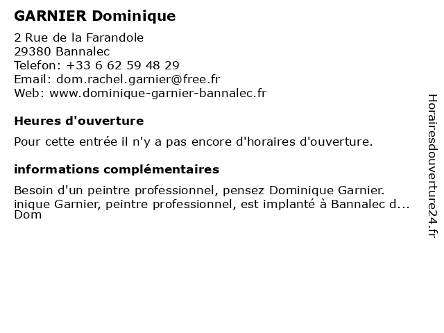 GARNIER Dominique à Bannalec: adresse et heures d'ouverture