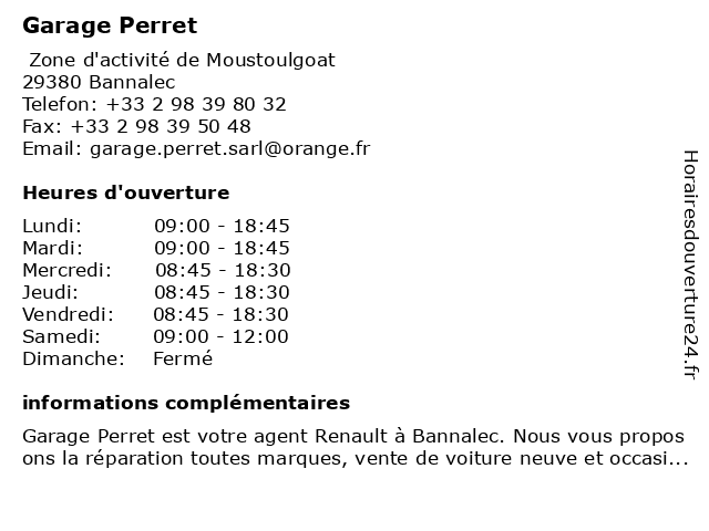 Garage Perret - Renault - Atelier à Bannalec: adresse et heures d'ouverture