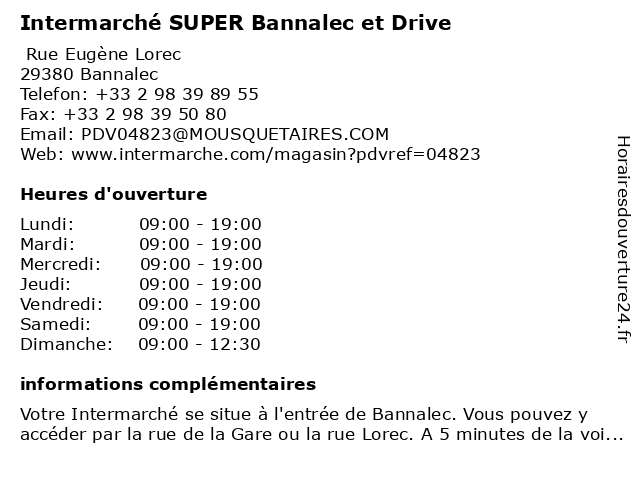 Intermarché SUPER Bannalec et Drive à Bannalec: adresse et heures d'ouverture