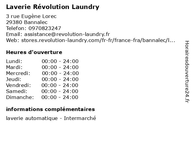 Laverie Révolution Laundry à Bannalec: adresse et heures d'ouverture