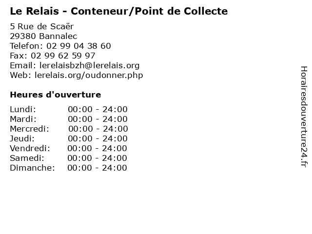 Le Relais - Conteneur/Point de Collecte à Bannalec: adresse et heures d'ouverture
