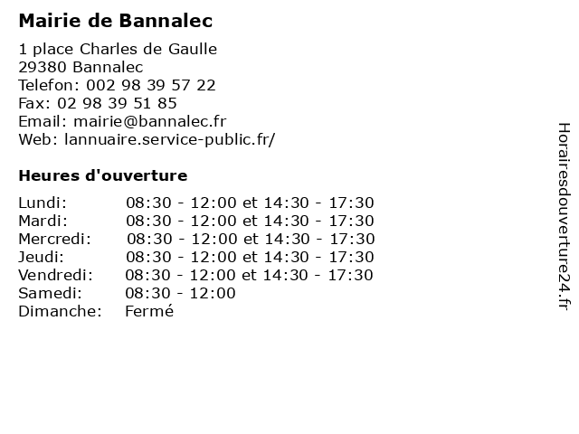 Mairie de Bannalec à Bannalec: adresse et heures d'ouverture
