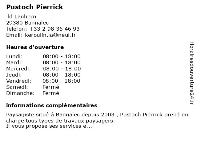 Pustoch Pierrick à Bannalec: adresse et heures d'ouverture