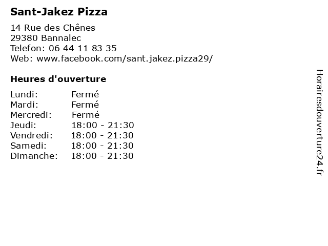 Sant-Jakez Pizza à Bannalec: adresse et heures d'ouverture