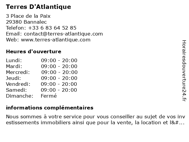Terres D'Atlantique à Bannalec: adresse et heures d'ouverture