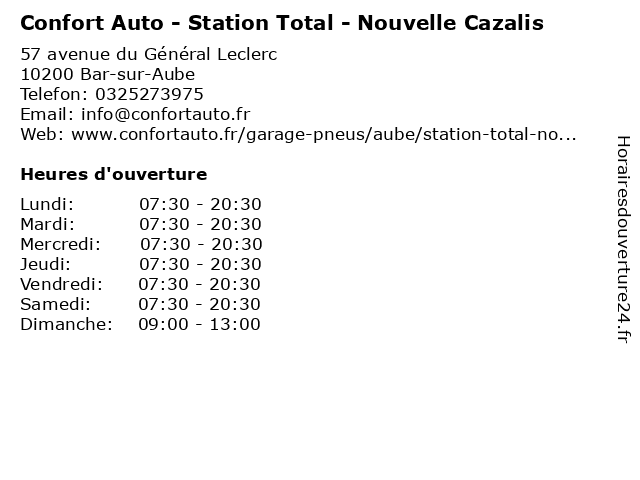 Confort Auto - Station Total - Nouvelle Cazalis à Bar-sur-Aube: adresse et heures d'ouverture