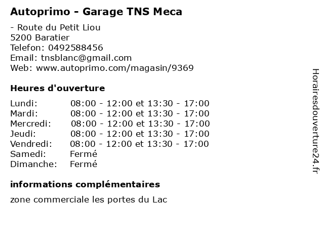 Autoprimo - Garage TNS Meca à Baratier: adresse et heures d'ouverture