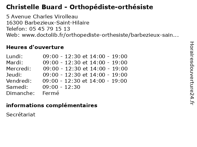 Christelle Buard - Orthopédiste-orthésiste à Barbezieux-Saint-Hilaire: adresse et heures d'ouverture