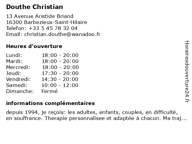Douthe Christian à Barbezieux-Saint-Hilaire: adresse et heures d'ouverture