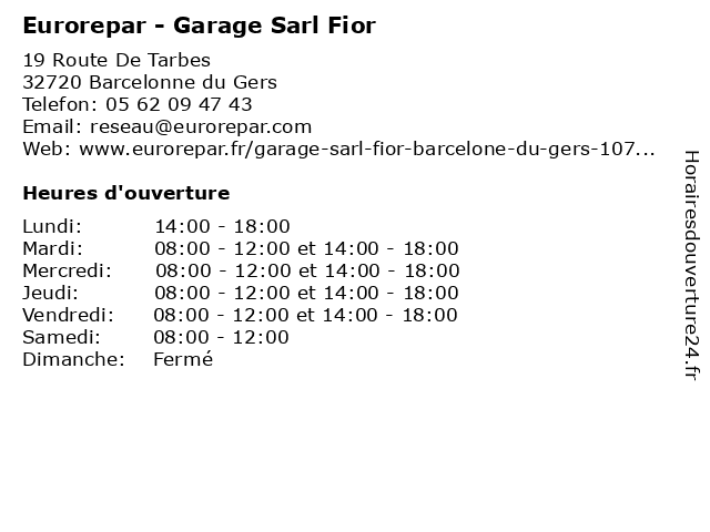 Eurorepar - Garage Sarl Fior à Barcelonne du Gers: adresse et heures d'ouverture