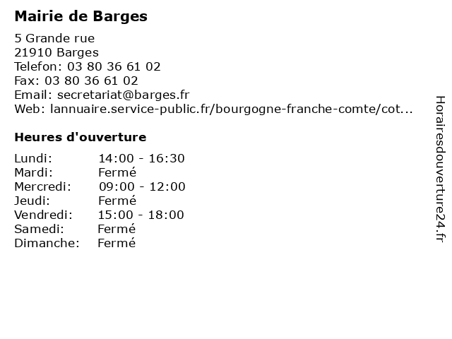Mairie de Barges à Barges: adresse et heures d'ouverture