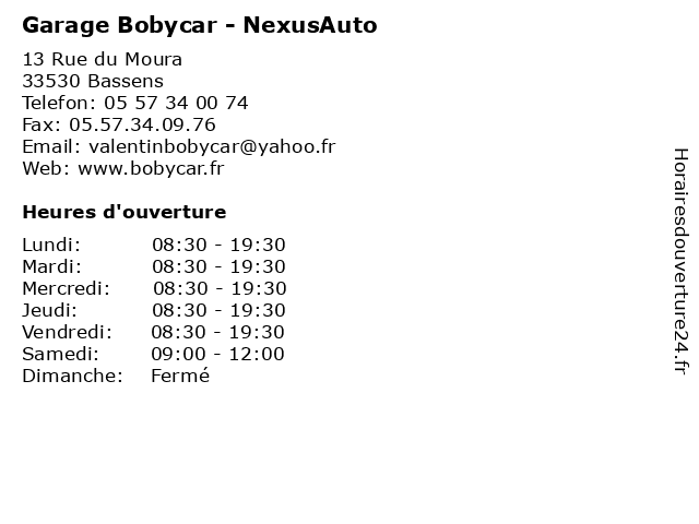 Garage Bobycar - NexusAuto à Bassens: adresse et heures d'ouverture
